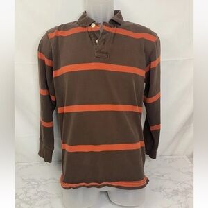 Old Navy San Francisco New York Long Sleeve Polo Mens M Orange Striped Shirt M‌